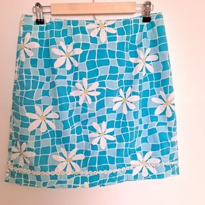 Lilly Pulitzer Skirt Daisies Blue Size 6 White Label